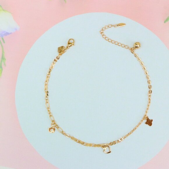 "Rose Gold Heart & Charm Anklet with Adjustable Link Chain, XPAL1076 - Picture 3 of 12